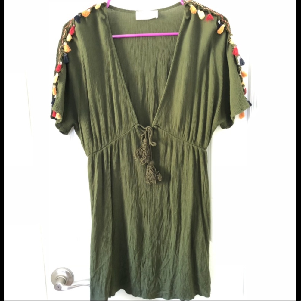 Hunter green cover up with tassels